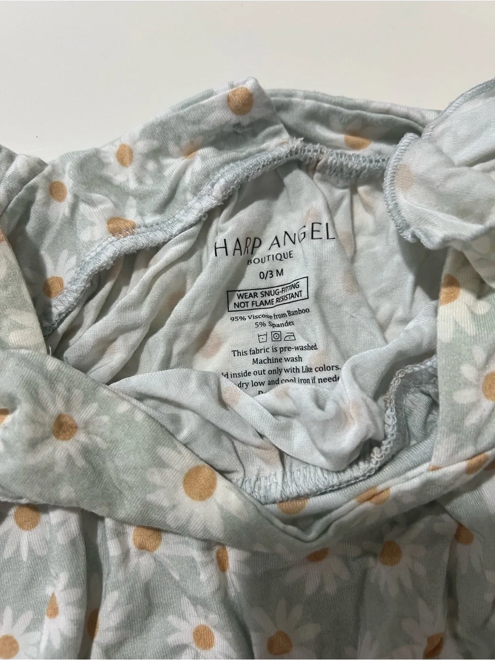 Harp Angel Daisy Print Baby Bamboo Romper in Light Green 3m